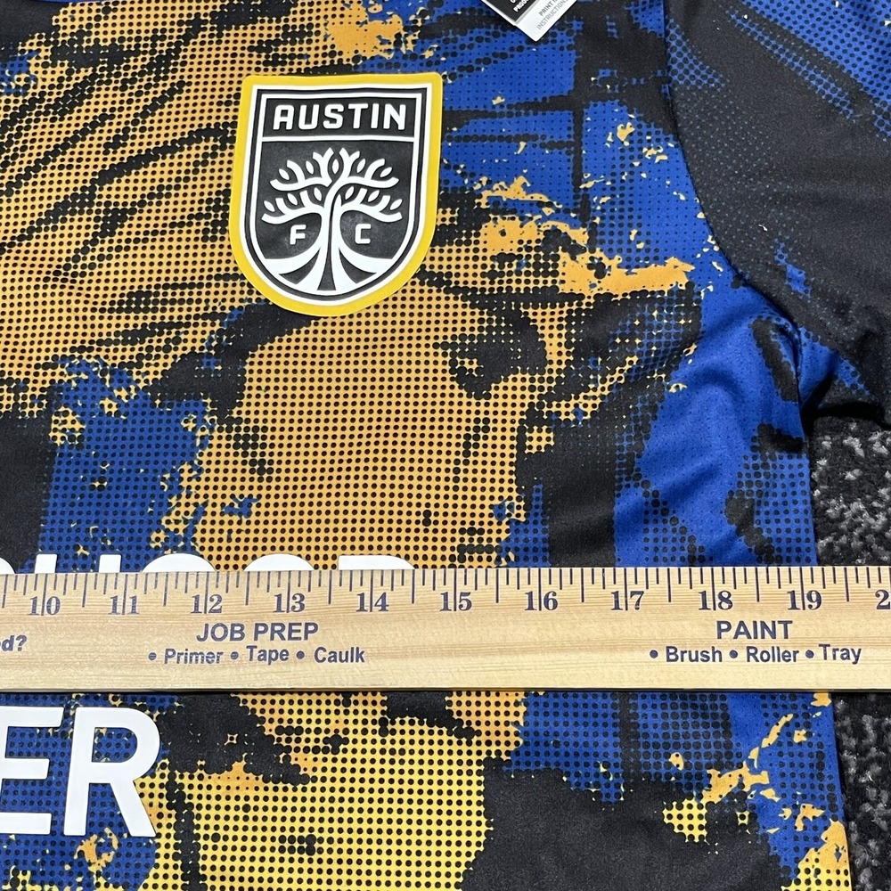 Austin FC Soccer Jersey Adidas x Marvel Men Large Blue MLS Shirt Pre Match NEW - Picture 9 of 15